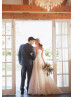 Plunging Neck Strapless Ivory Lace Tulle Open Back Wedding Dress